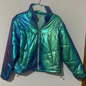 TCEC Metallic Blue Puffer Coat L NWOT